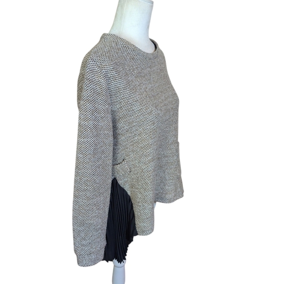 THML Tweed Nubby Knit Black/ Cream  Boxy Pleated Godet Black Sides Sz M - Picture 4 of 8